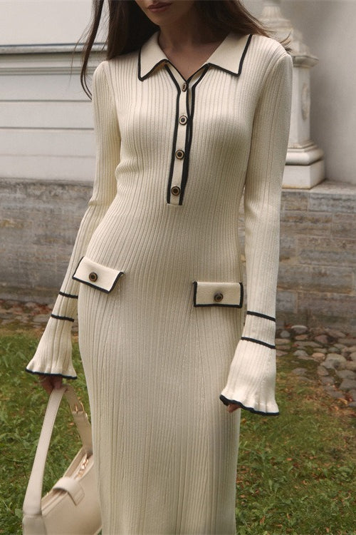 Chic Ruffled Collar Slim-Fit Knit Midi Sweater Dress Main image
