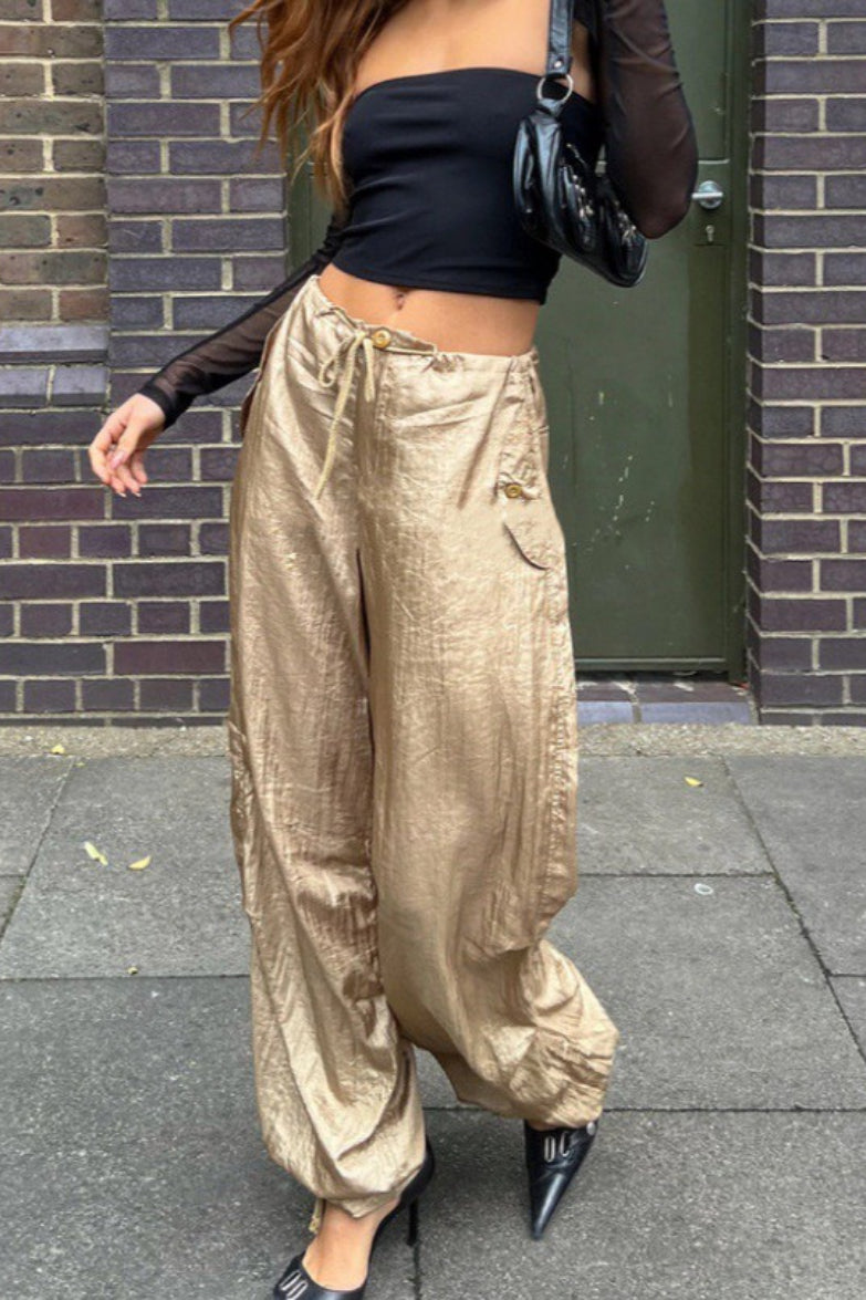 Shiny Parachute Cargo Drawstring Loose Cool Pants Main image