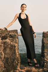 Halter Neck Backless Denim Dress