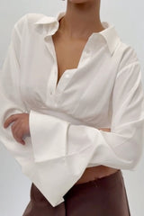 Sleeve Panel Solid Polo Blouse