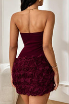 3D Floral Textured Strapless Birthday Dress