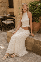 2Piece Skirt Set for Women Lace Up Back Tank Tops Tie Up High Waist Long Skirts Outfits Fairy Vacation Cottagecore Lace Dress