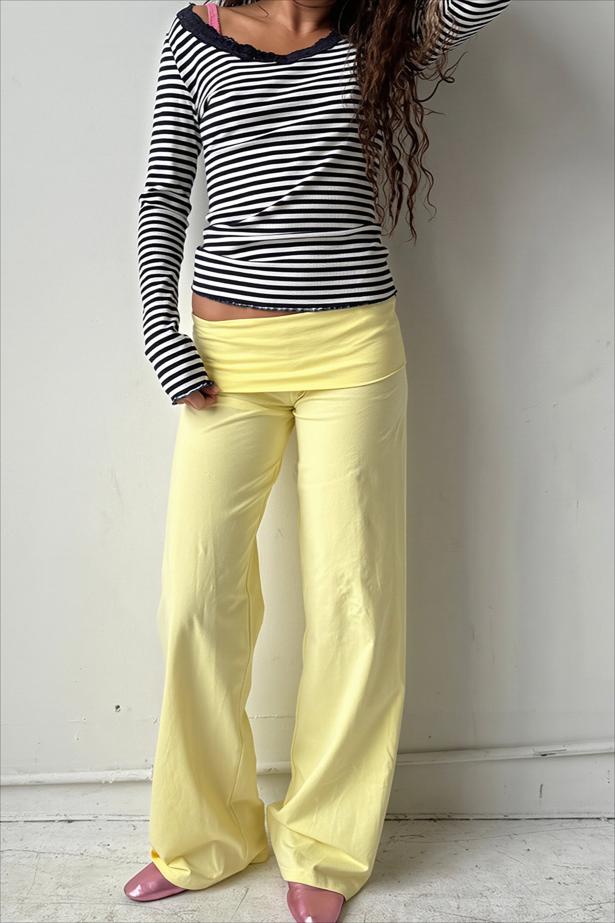Y2K Foldover Waist Wide Leg Pants