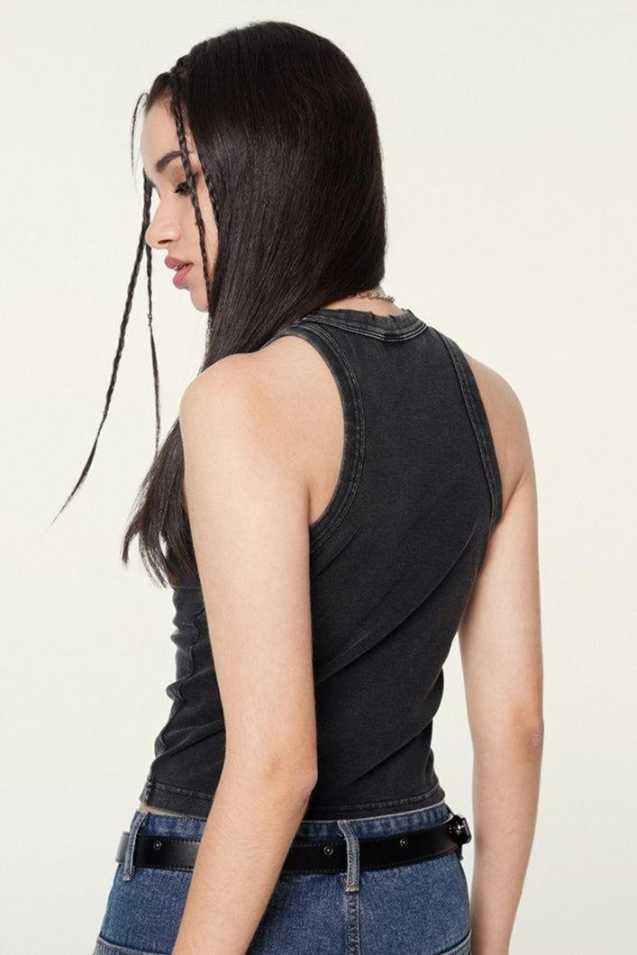 Washed Digital Print Crop Tank Top Secondary image