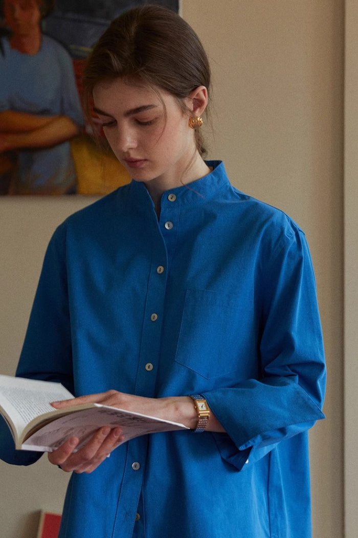Cotton Mandarin Collar Long Sleeve Top Secondary image