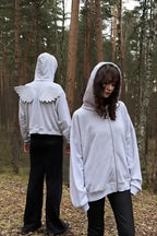 Angel Wing Applique Rhinestone Zip Hoodie