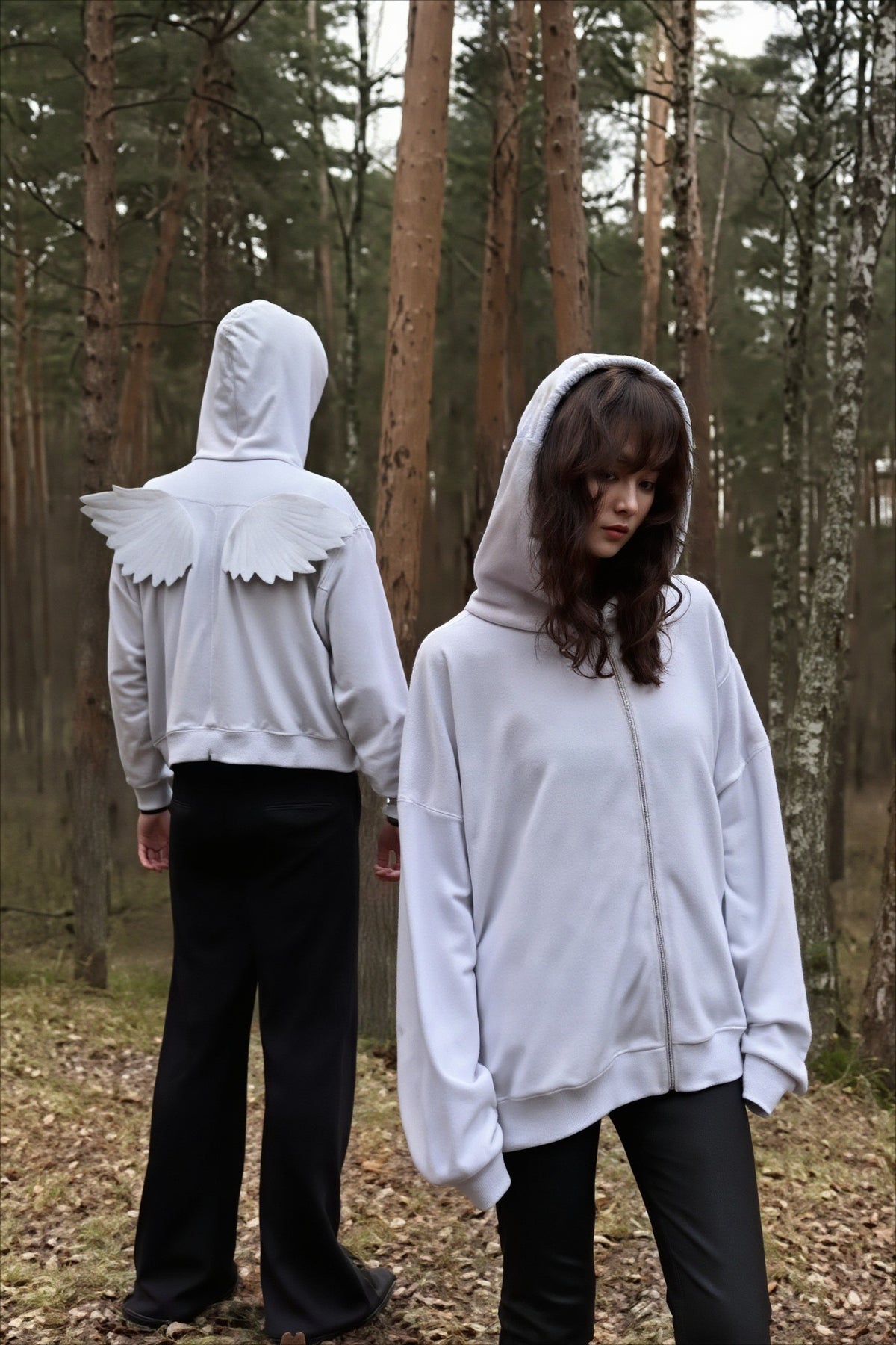Angel Wing Applique Rhinestone Zip Hoodie