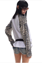 Leopard Raglan Star Graphic Long Sleeve T-Shirt