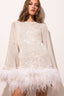 Sequin Feather Trim Open Back Mini Party Dress