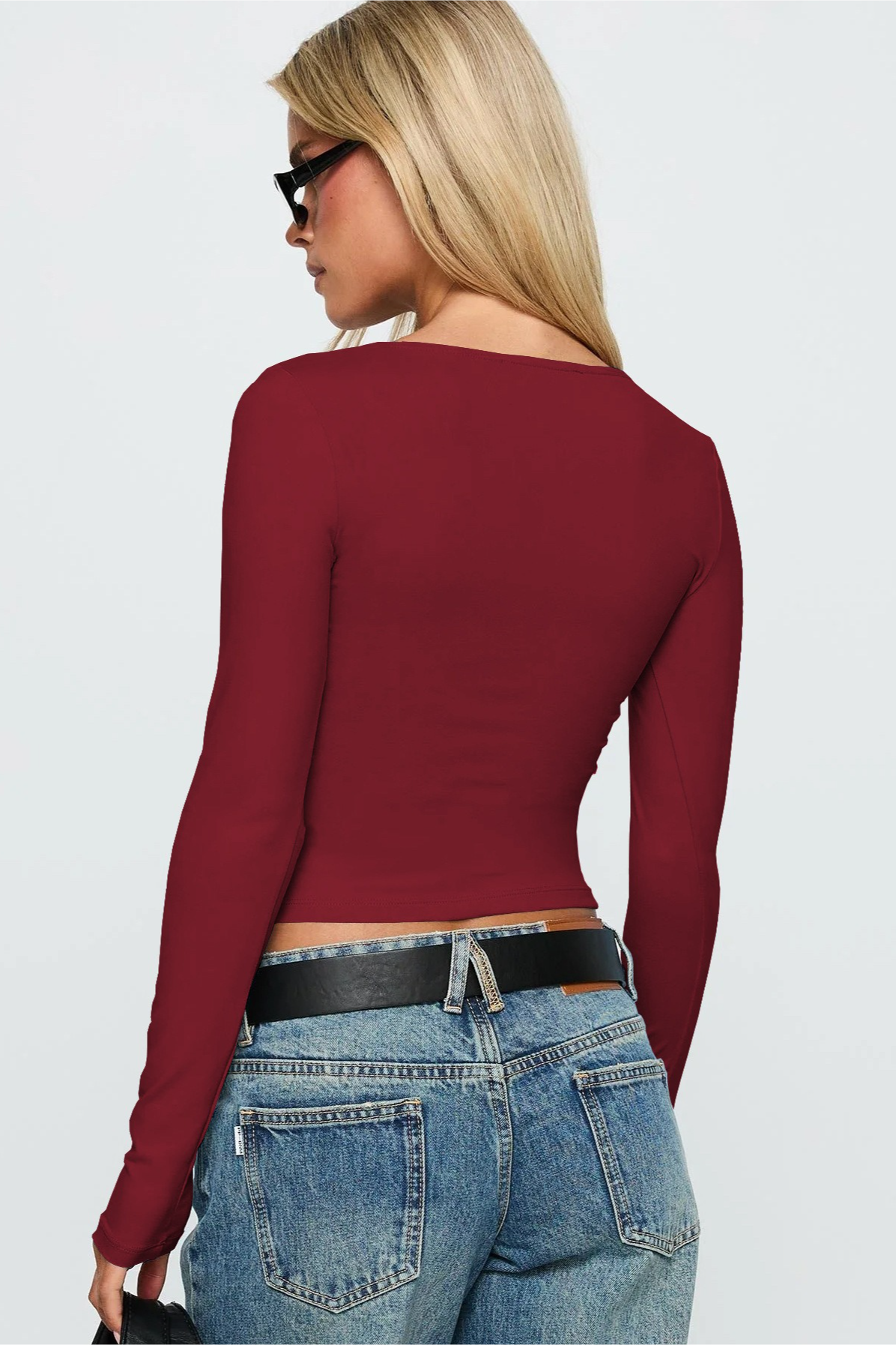 Y2K Spicy Deep V Cutout Slim Long Sleeve Crop Top Secondary image