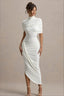 Shawl Drape Ruched Bodycon Midi Party Dress