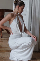 Plunging Neck Ruched Reception Dress