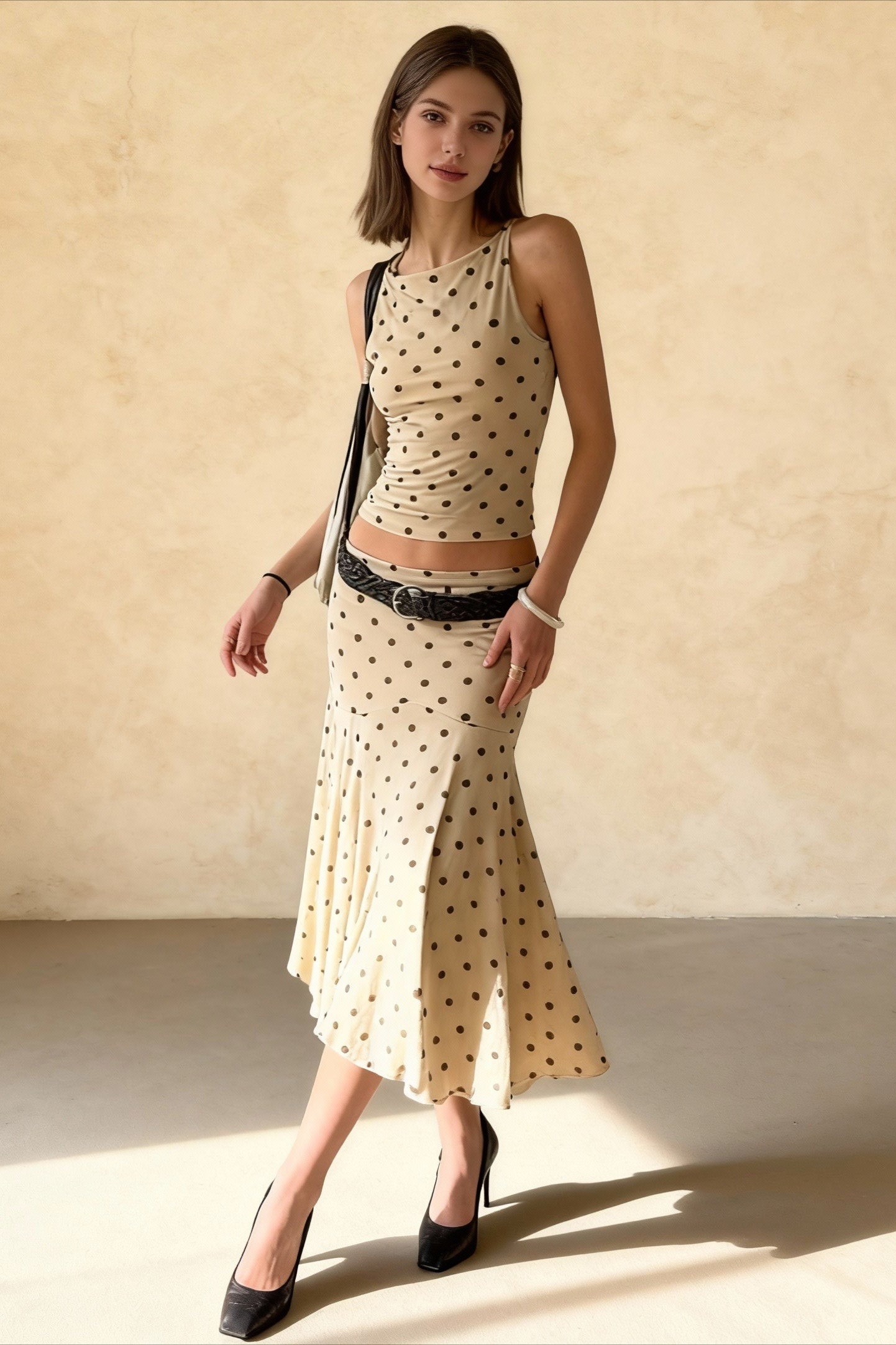 Polka Dot Ruched Maxi Two Pieces Set Main image
