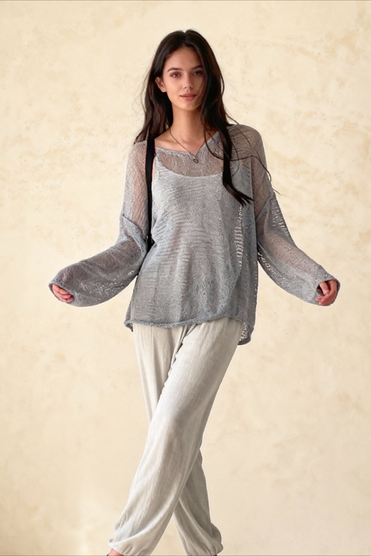 Knitted Openwork Loose Long Sleeve Chic Blouse Main image