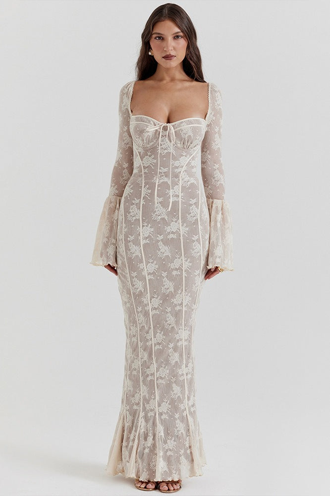 Bodycon Lace Flare Sleeve Maxi Dress Secondary image