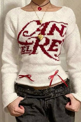 Letter Print Fitted Knit Sweater