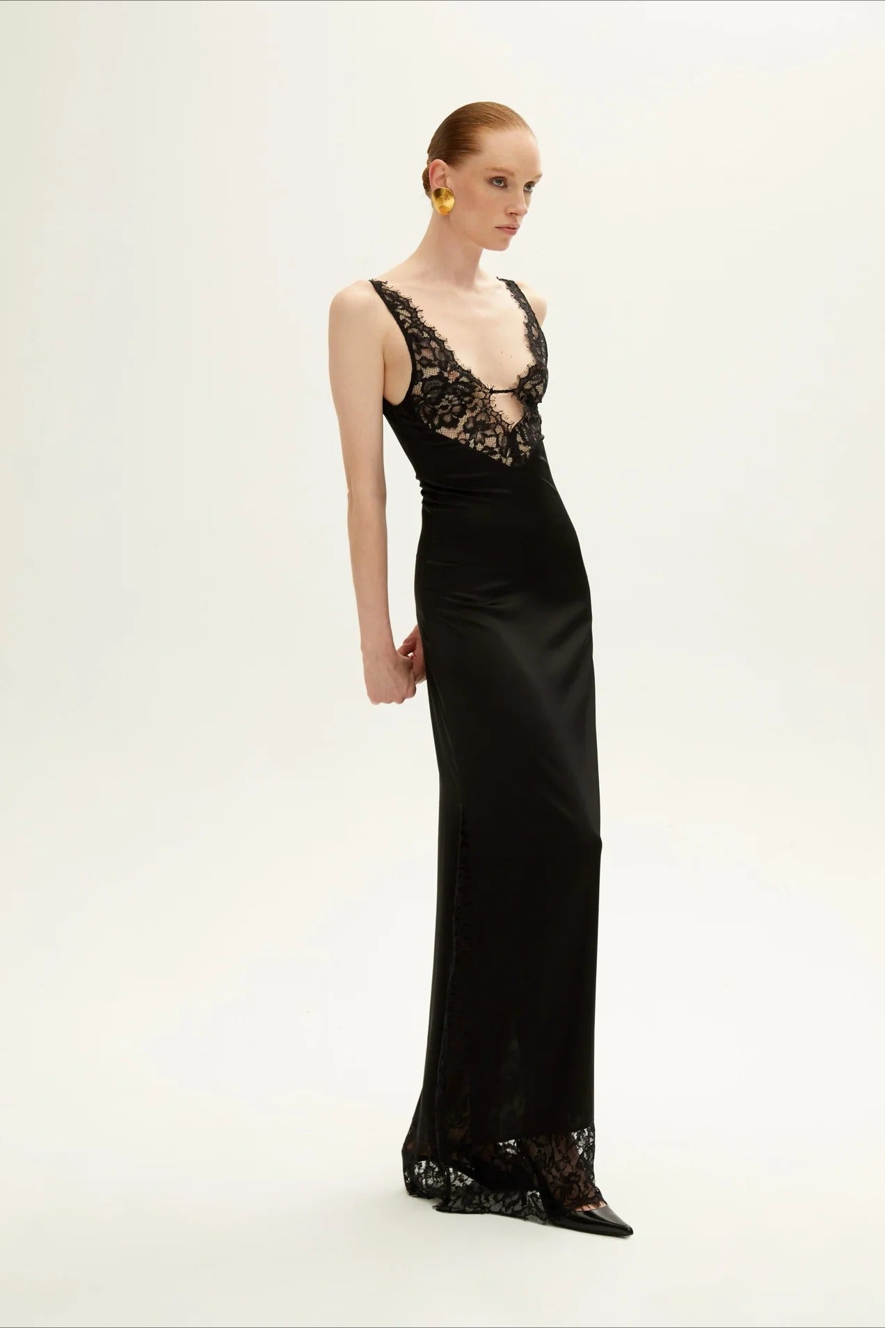 Elegant Deep V Lace Patchwork Lace Dress Main image