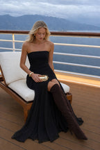 Off Shoulder Strapless Sleeveless Bodycon Midi Prom Dress