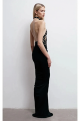 Elegant Black Backless Cutout Fitted Long Party Dress