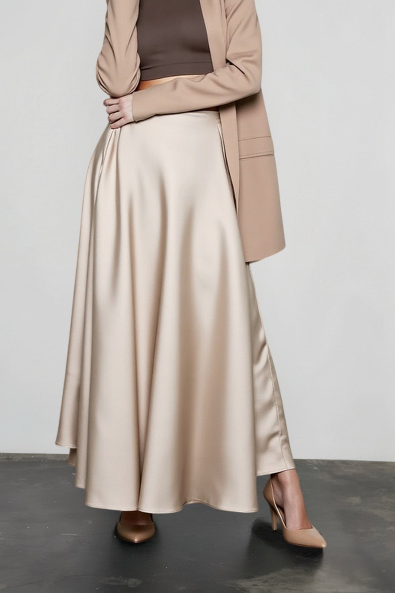Satin High Waist Circle Maxi Skirt Main image
