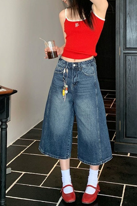 High Waist Vintage Wide Leg Straight Crop Jeans Main image