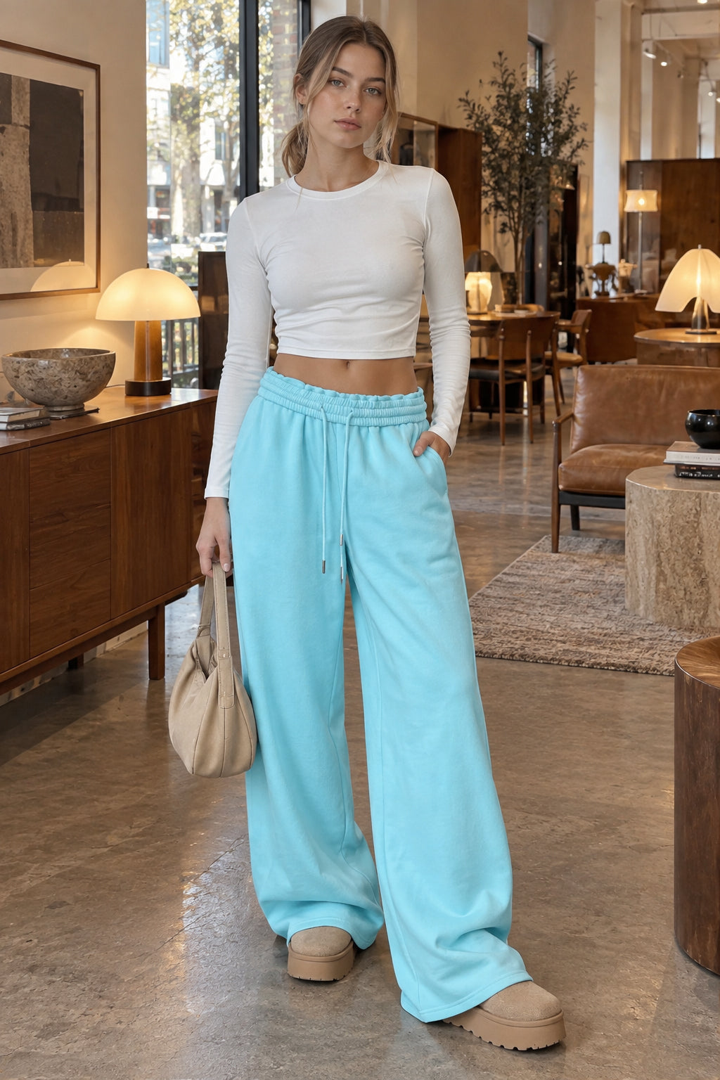 Drawstring Wide-Leg Sweatpants