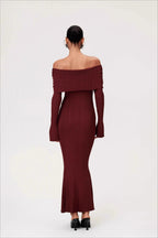 Solid Ruched Off-Shoulder Knit Bodycon Dress