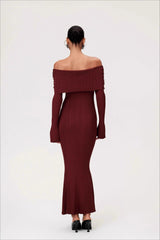 Solid Ruched Off-Shoulder Knit Bodycon Dress