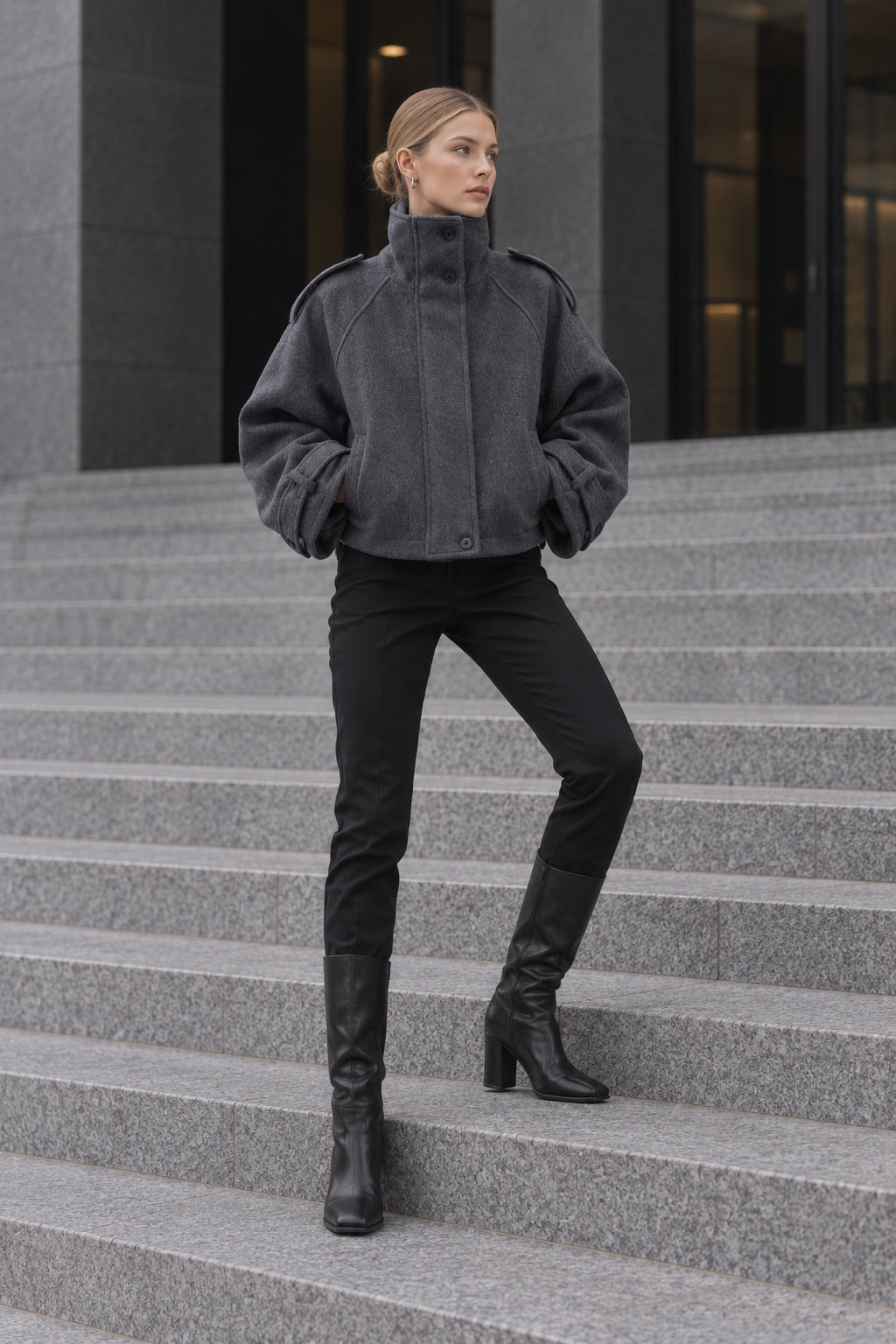 Vintage Stand Collar Buttoned Short Wool Coat