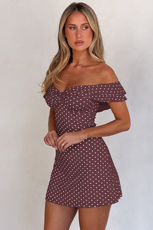 Off Shoulder Polka Dot Twist Bodycon Mini Dress
