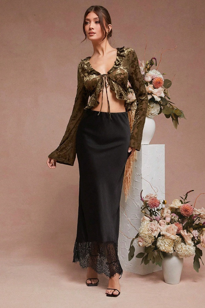 Elegant Sheer Lace Satin Skirt Main image