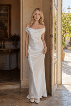 Satin Off Shoulder Backless Tie Waist Slim Fit Long Sexy Prom Dress