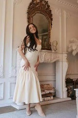 Vintage Sleeveless Square Neck Ruched Cocktail Dress