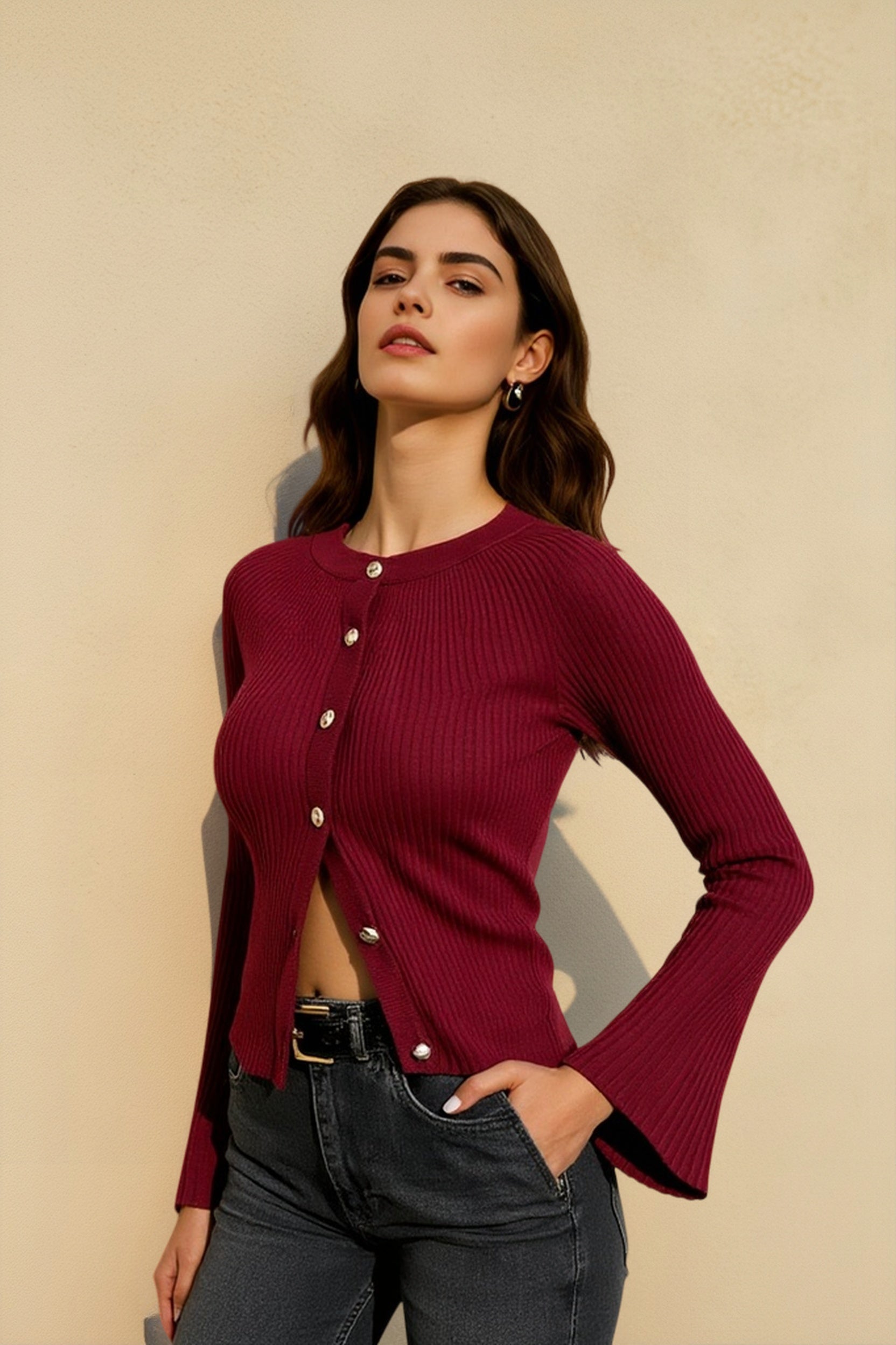 Single Breasted Ribbed Knit Cardigan Main image
