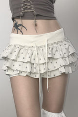 Star Print Color Block Tiered Mini Skirt
