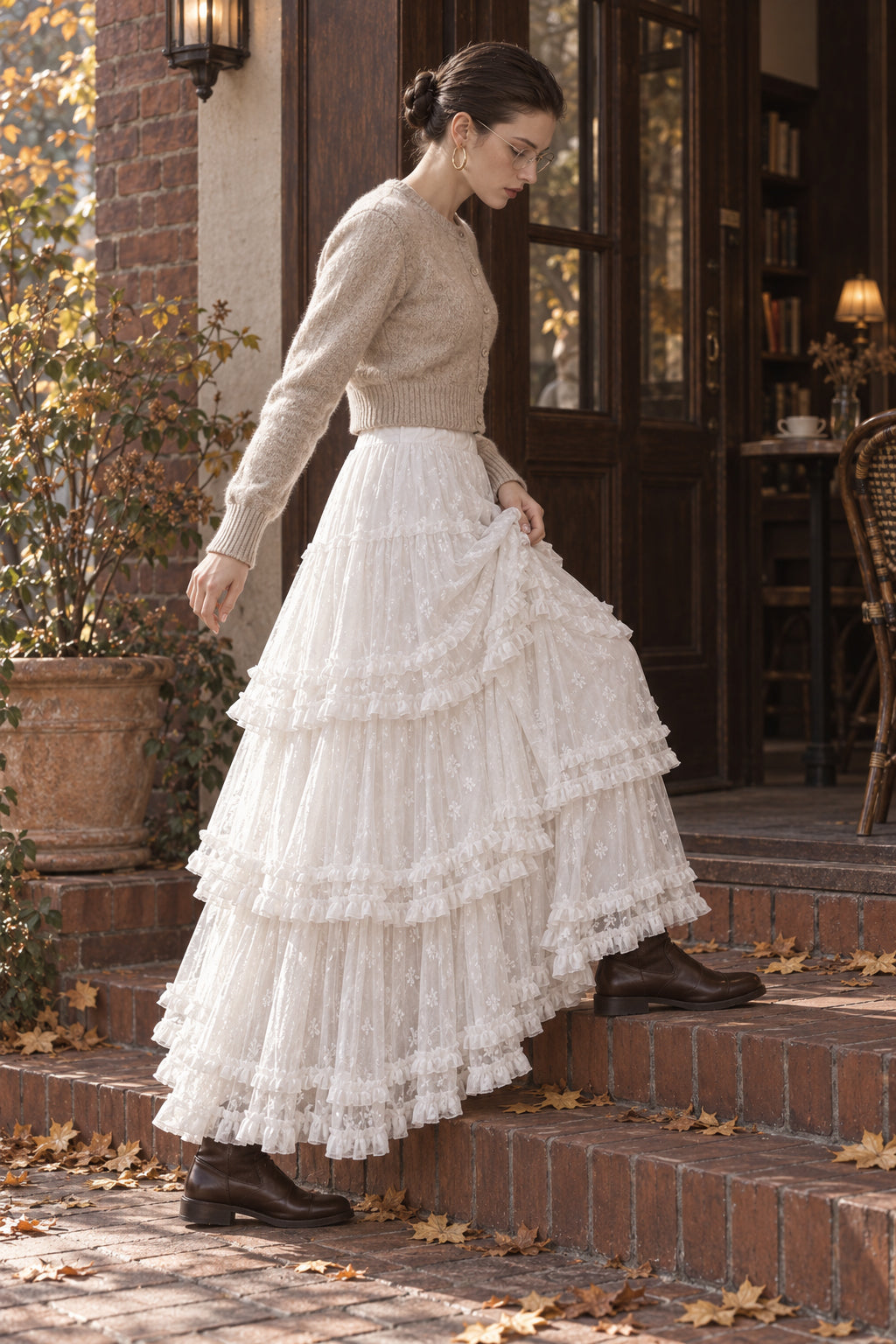 Lace Ruffle Tiered Tulle Maxi Skirt Secondary image