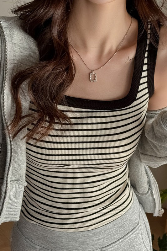 Cotton Stripe Color Block Tank Top Main image