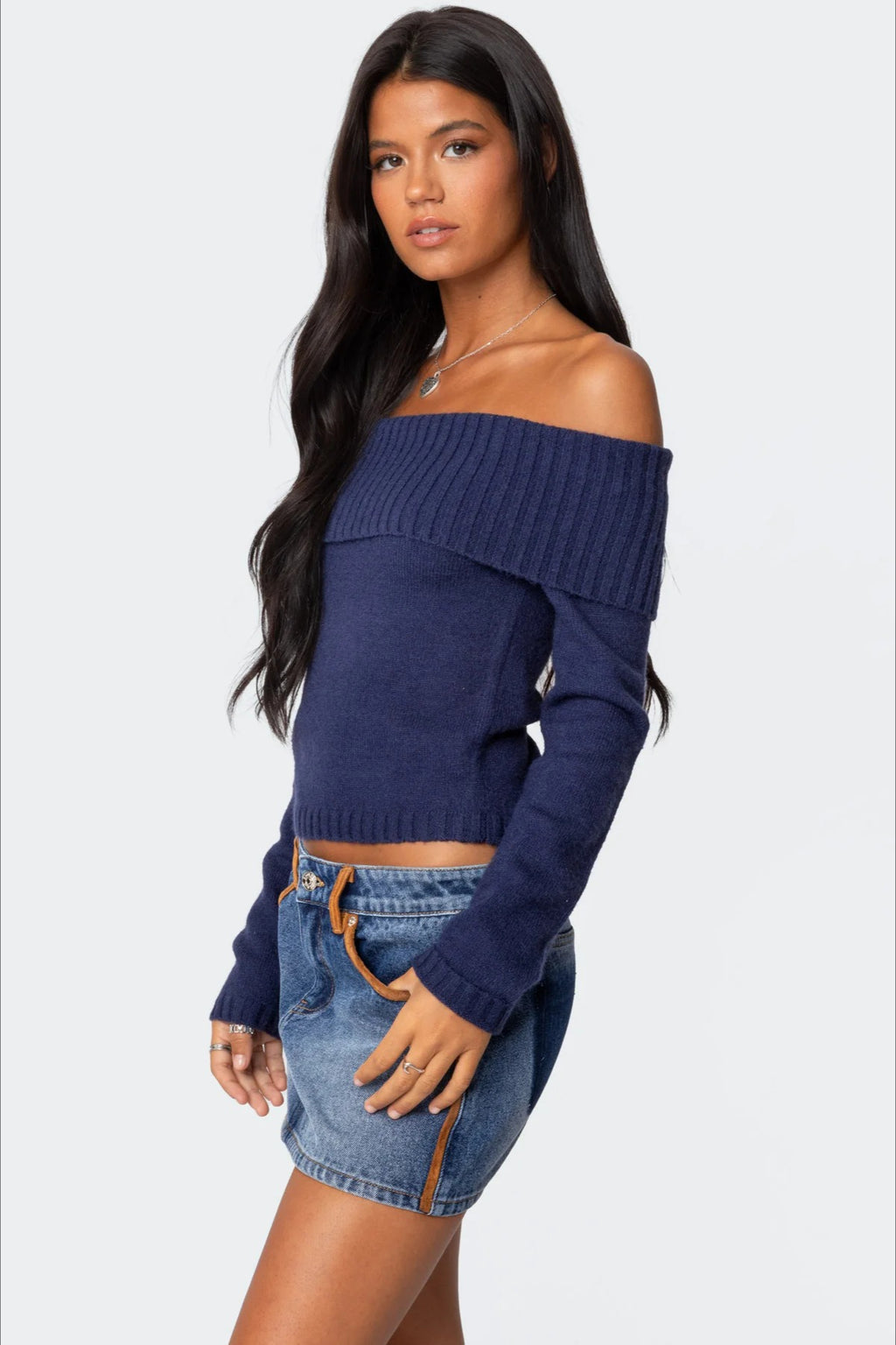 Ribbed Foldover Cropped Knit Top
