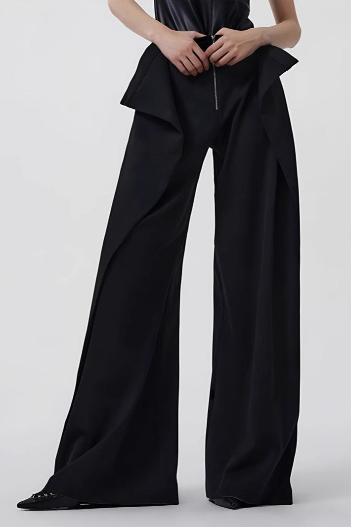 Asymmetric Layered Button Wide Leg Loose Pants Secondary image