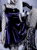 Velvet Gothic  Black Vintage Spaghetti Strap High Waist Aesthetic Elegant Party Dress