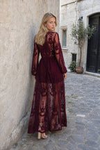 Embroidery V Neck Lace Maxi Boho Dress
