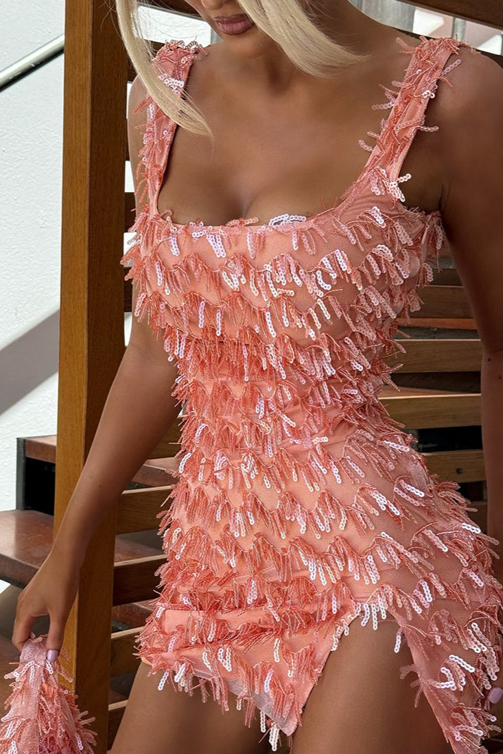 Trendy Tassel Backless Short Cami Split Sequin Dress Main image
