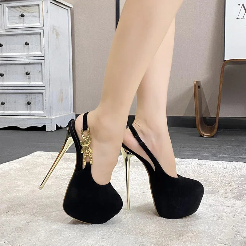 Stylish 16CM Thin High Heel Women’s Banquet Prom Waterproof Bow Metal Buckle High Heel Main image