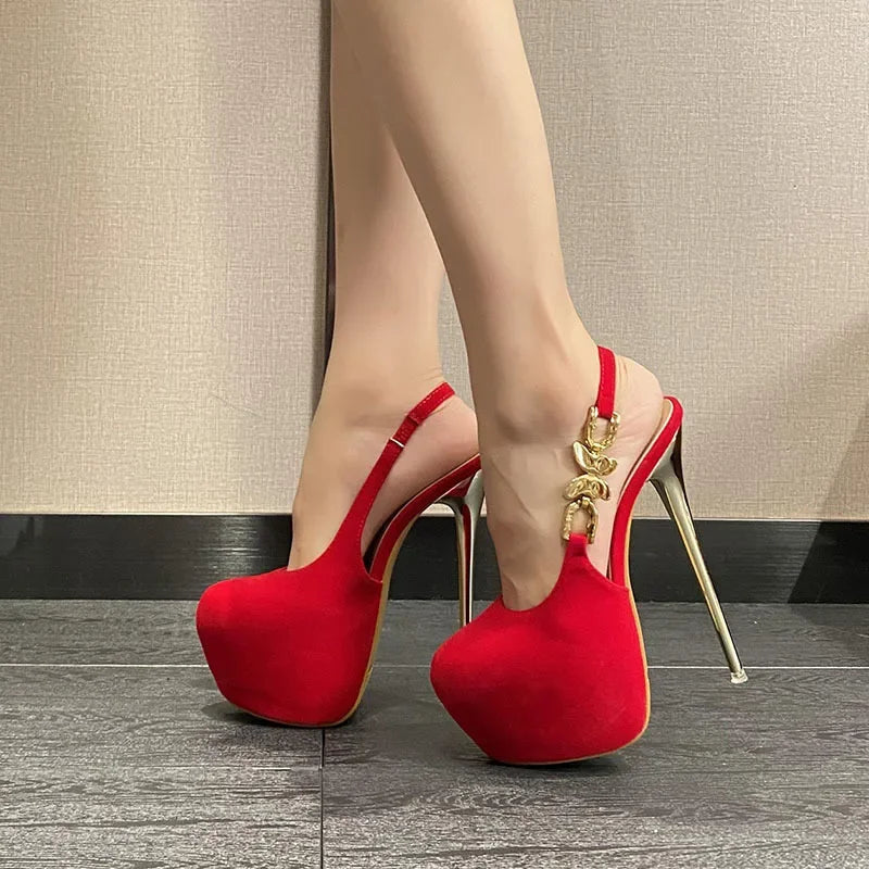 Stylish 16CM Thin High Heel Women’s Banquet Prom Waterproof Bow Metal Buckle High Heel Secondary image