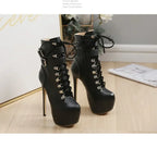 16cm Thin high heel modern metal buckles mid-calf round toes  High Heel
