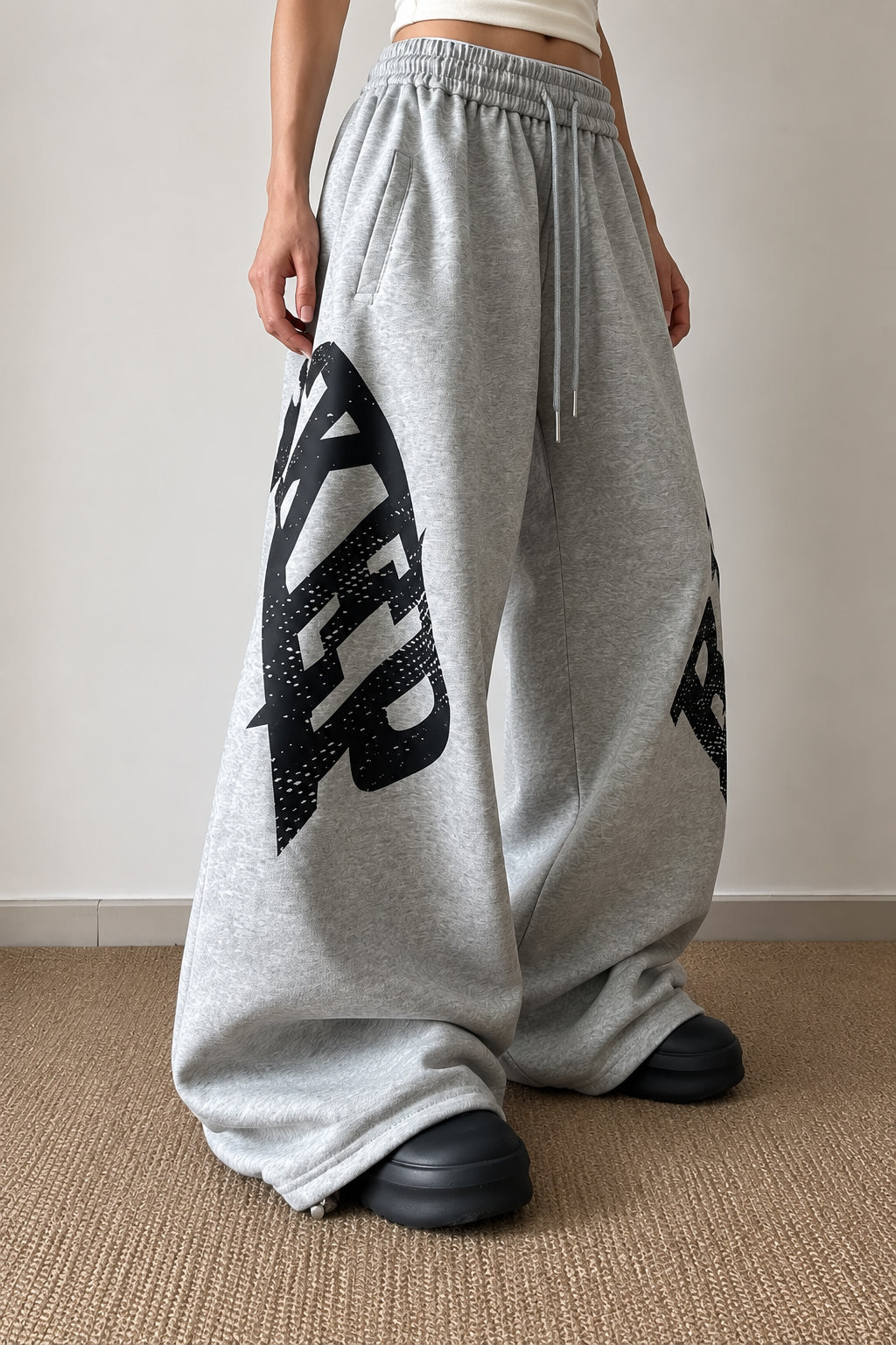 Oversized Letter Print Wide Leg Pants