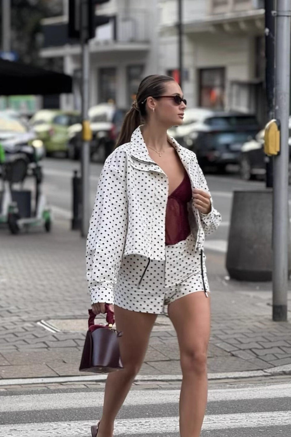 Stand Collar Dot Print Jacket Secondary image
