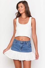 Retro Lace Insert Denim Pencil Skirt