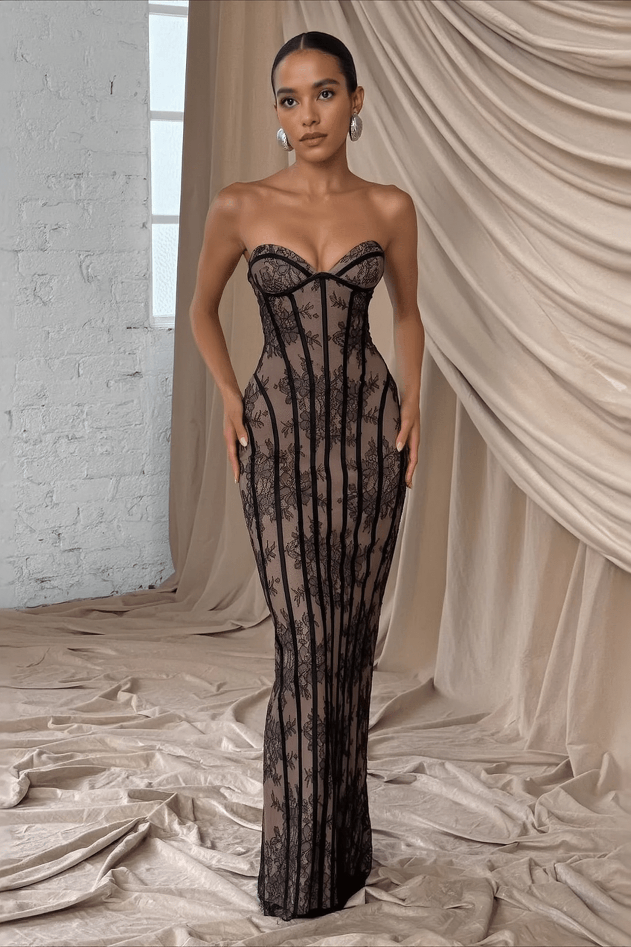 Lace Splice Tube Backless Maxi Slim Bodycon Dress Main image
