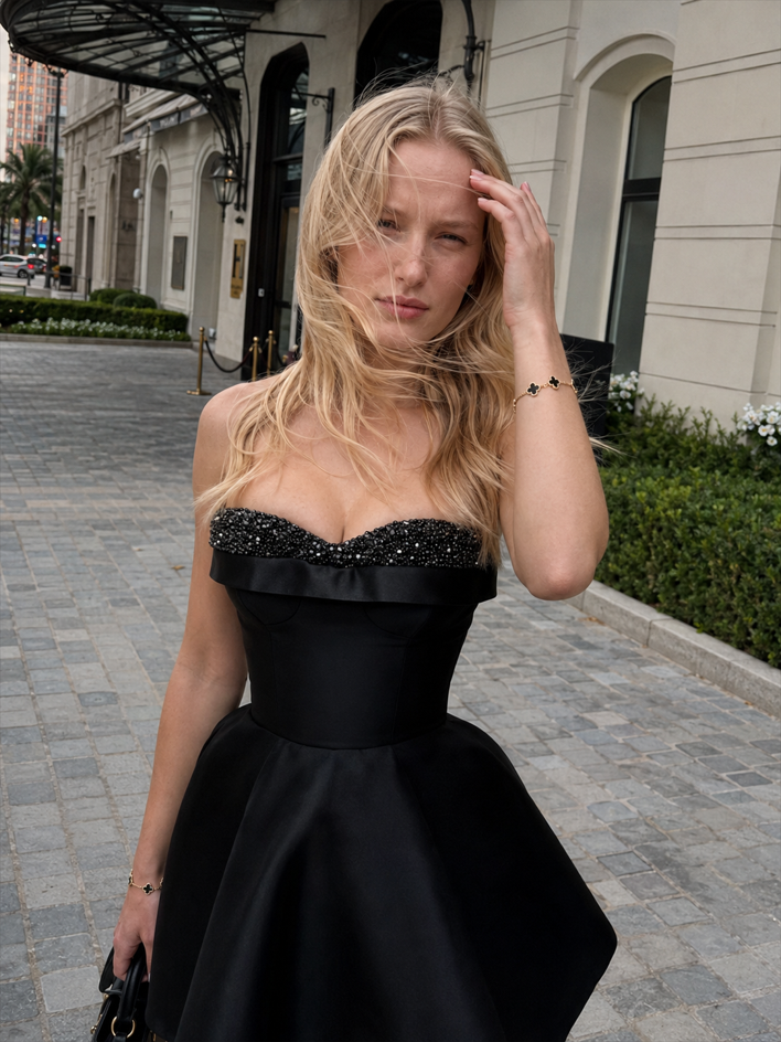 Sequin Panel Bustier Mini Dress
